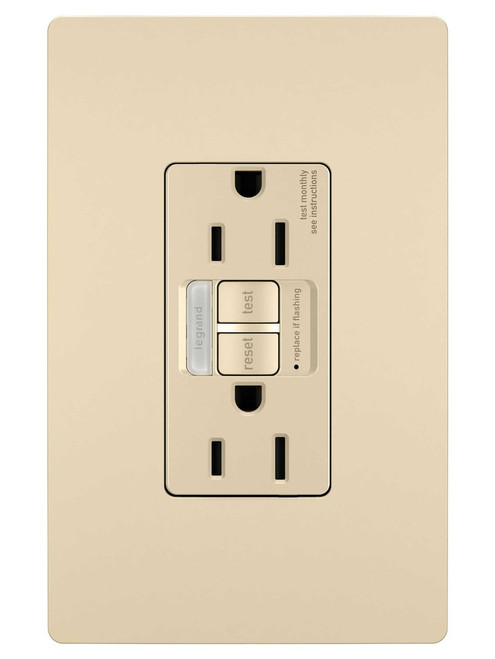 Legrand - 1597NTLTRI - Tamper-Resistant 15A Duplex Self-Test GFCI Receptacles with SafeLock Protection and Night Light - radiant - Ivory