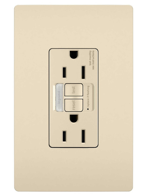 Legrand - 1597NTLTRLA - Tamper-Resistant 15A Duplex Self-Test GFCI Receptacles with SafeLock Protection and Night Light - radiant - Light Almond