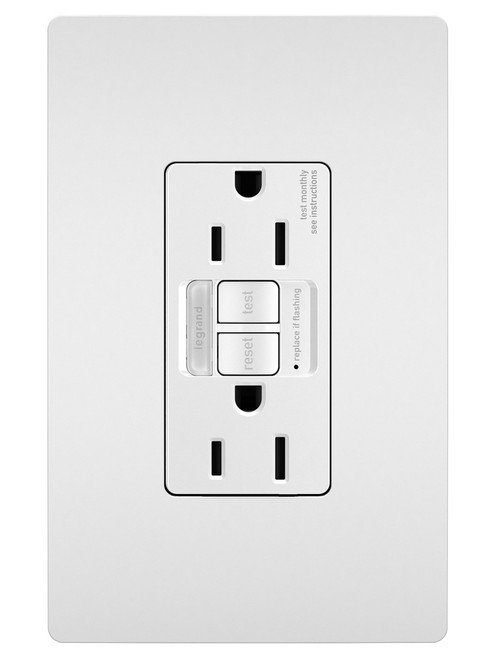 Legrand - 1597NTLTRW - Tamper-Resistant 15A Duplex Self-Test GFCI Receptacles with SafeLock Protection and Night Light - radiant - White