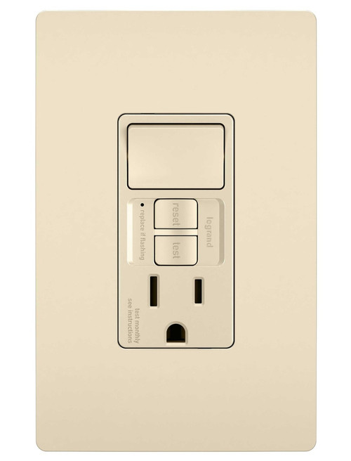 Legrand - 1597SWTTRLACCD4 - Combination Single Pole Switch and Tamper-Reistant 15A Duplex Self-Test GFCI Receptacles w SafeLock - radiant - Light Almond