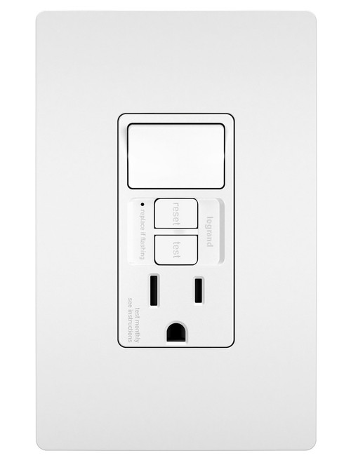 Legrand - 1597SWTTRWCCD4 - Combination Single Pole Switch and Tamper-Reistant 15A Duplex Self-Test GFCI Receptacles w SafeLock - radiant - White