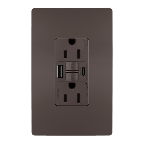 Legrand - 1597TRUSBAC - Tamper-Resistant 15A Duplex Self-Test GFCI Receptacles with SafeLock Protection USB Type A/C - radiant - Brown