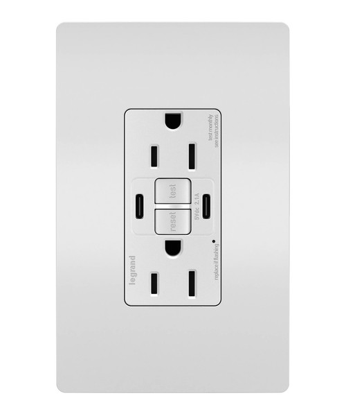 Legrand - 1597TRUSBCCW - Tamper-Resistant 15A Duplex Self-Test GFCI Receptacles with SafeLock Protection USB Type C/C - radiant - White