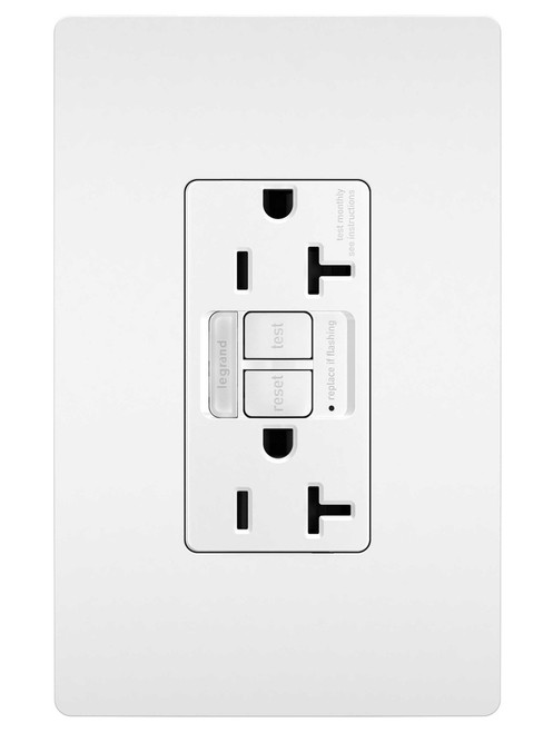 Legrand - 2097NTLTRW - Tamper-Resistant 20A Duplex Self-Test GFCI Receptacles with SafeLock Protection and Night Light - radiant - White