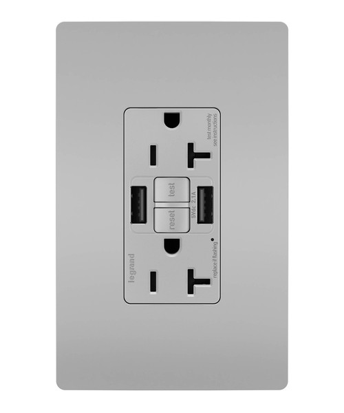 Legrand - 2097TRUSBAAGRY - Tamper-Resistant 20A Duplex Self-Test GFCI Receptacles with SafeLock Protection Type A/A Outlet - radiant - Gray