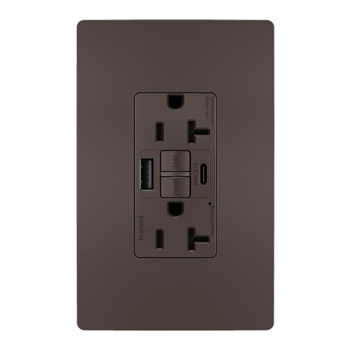 Legrand - 2097TRUSBAC - Tamper-Resistant 20A Duplex Self-Test GFCI Receptacles with SafeLock Protection Type A/C Outlet - radiant - Brown