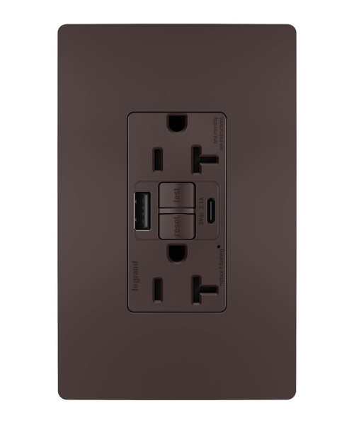 Legrand - 2097TRUSBACDBC4 - Tamper-Resistant 20A Duplex Self-Test GFCI Receptacles with SafeLock Protection Type A/C Outlet - radiant - Dark Bronze