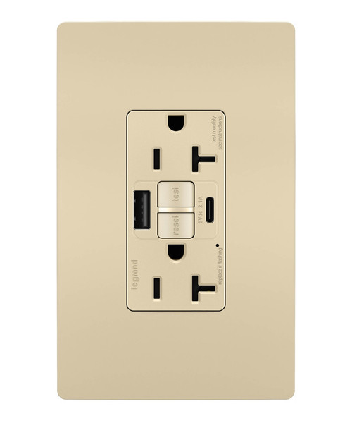 Legrand - 2097TRUSBACI - Tamper-Resistant 20A Duplex Self-Test GFCI Receptacles with SafeLock Protection Type A/C Outlet - radiant - Ivory