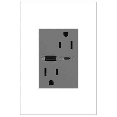 Legrand - ARTRUSB156ACM4 - 15A Tamper-Resistant Ultra-Fast USB Type-A/C Outlet - adorne - Magnesium
