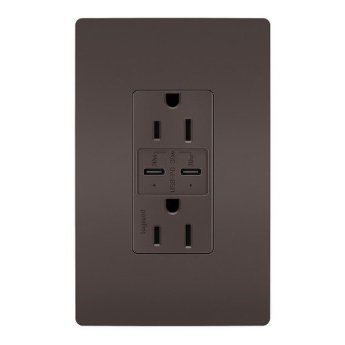 Legrand - R26USBPD - 15A Tamper Resistant Ultra Fast PLUS Power Delivery USB Type C/C Outlet - radiant - Brown