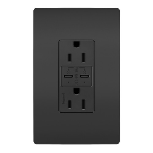 Legrand - R26USBPDBK - 15A Tamper Resistant Ultra Fast PLUS Power Delivery USB Type C/C Outlet - radiant - Black