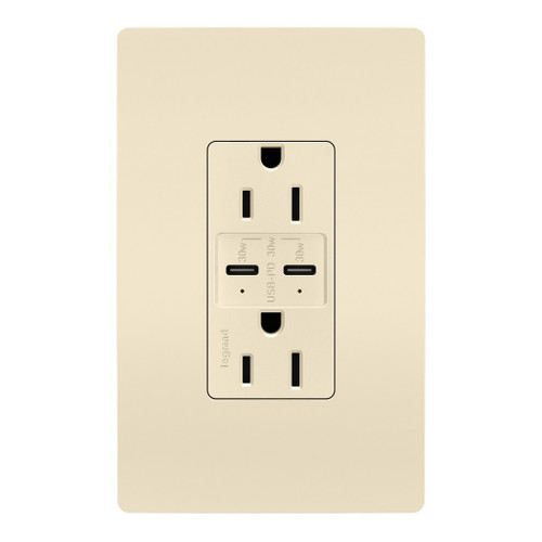 Legrand - R26USBPDLA - 15A Tamper Resistant Ultra Fast PLUS Power Delivery USB Type C/C Outlet - radiant - Light Almond