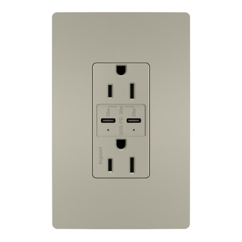 Legrand - R26USBPDNICC6 - 15A Tamper Resistant Ultra Fast PLUS Power Delivery USB Type C/C Outlet - radiant - Nickel