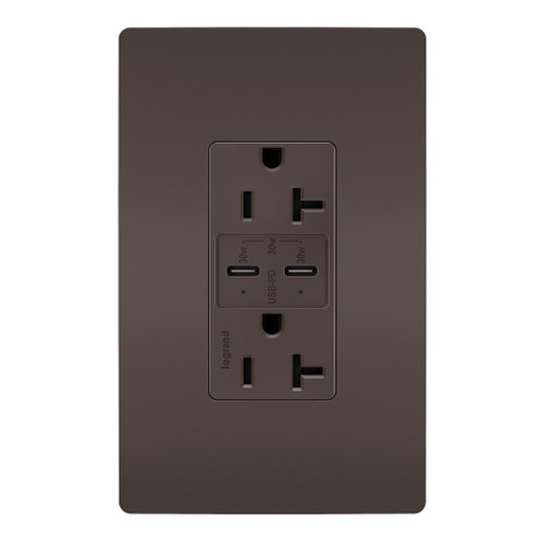 Legrand - TR20USBPD - 20A Tamper Resistant Ultra Fast PLUS Power Delivery USB Type C/C Outlet - radiant - Brown