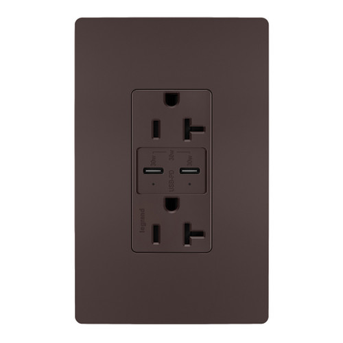 Legrand - TR20USBPDDB - 20A Tamper Resistant Ultra Fast PLUS Power Delivery USB Type C/C Outlet - radiant - Dark Bronze