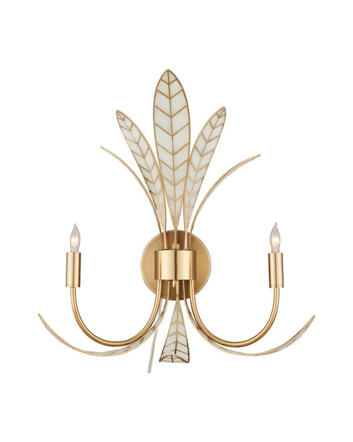 Currey and Company - 5000-0301 - Two Light Wall Sconce - Foliatura - Antique Brass/Off-White