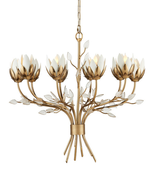 Currey and Company - 9000-1359 - Ten Light Chandelier - Star Magnolia - Antique Brass/White/Clear