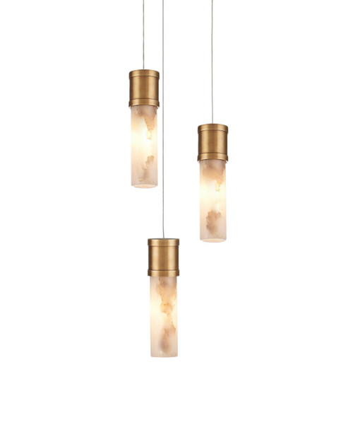 Currey and Company - 9000-1380 - Three Light Pendant - Cannula - Vintage Brass/White/Silver