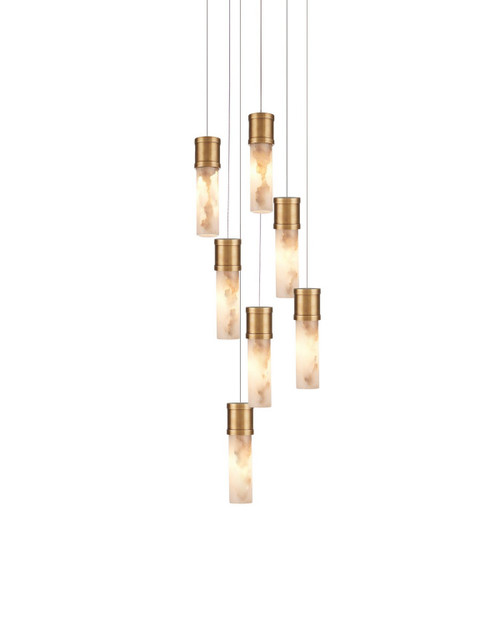 Currey and Company - 9000-1381 - Seven Light Pendant - Cannula - Vintage Brass/White/Silver