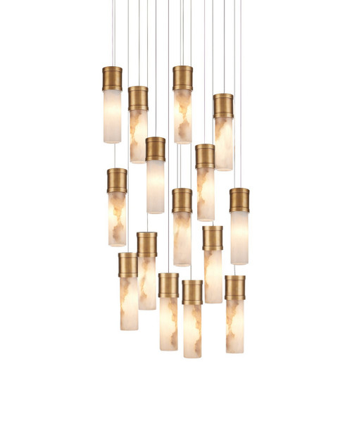 Currey and Company - 9000-1382 - 15 Light Pendant - Cannula - Vintage Brass/White/Silver