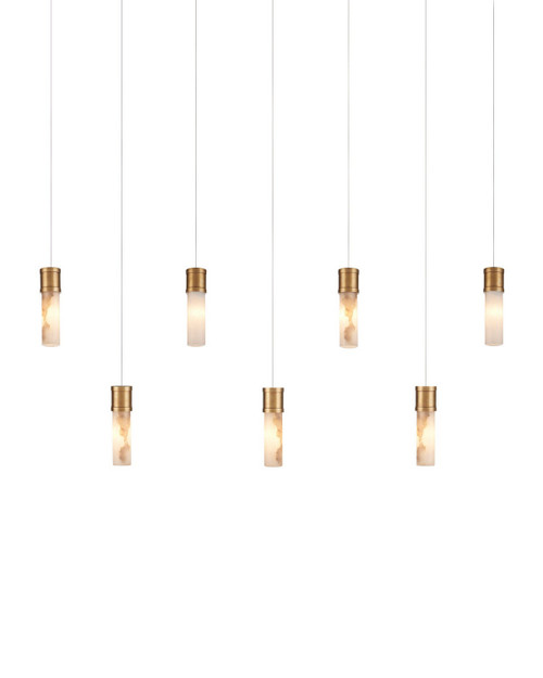 Currey and Company - 9000-1386 - Seven Light Pendant - Cannula - Vintage Brass/White/Silver