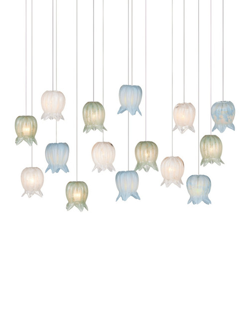 Currey and Company - 9000-1422 - 15 Light Pendant - Polpo - Blue/Green/White/Silver