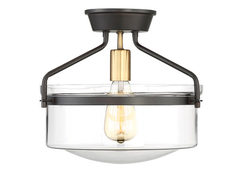 Meridian - M60011ORBNB - One Light Semi-Flush Mount - Msemi - Oil Rubbed Bronze w/Natural Brass