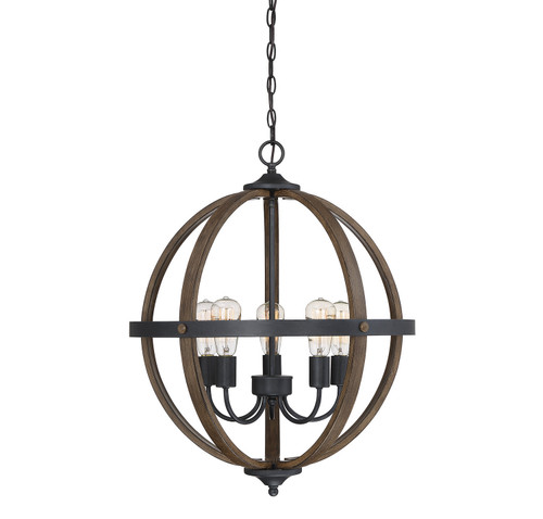 Meridian - M70041WB - Five Light Chandelier - Mchan - Wood with Black