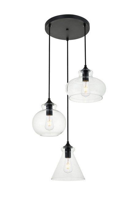 Elegant Lighting - LD2247BK - Three Light Pendant - DESTRY - Black and Clear
