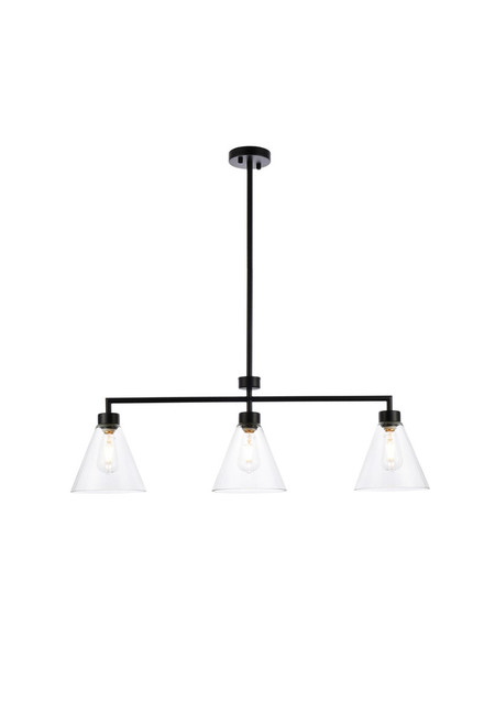 Elegant Lighting - LD2502BK - Three Light Pendant - Mera - Black and Clear