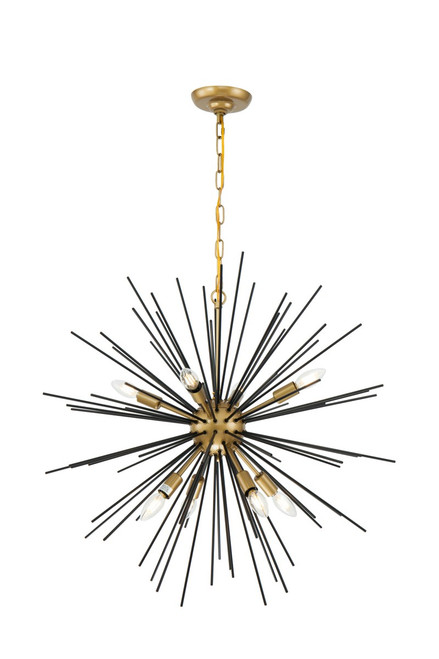 Elegant Lighting - LD5038D30BK - Eight Light Pendant - Timber - Brass and Black