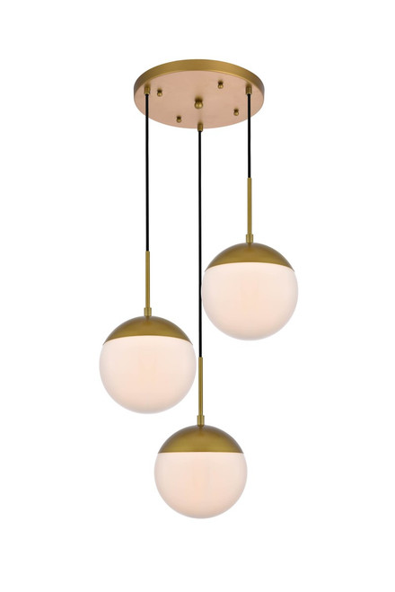 Elegant Lighting - LD6072BR - Three Light Pendant - Eclipse - Brass and frosted white