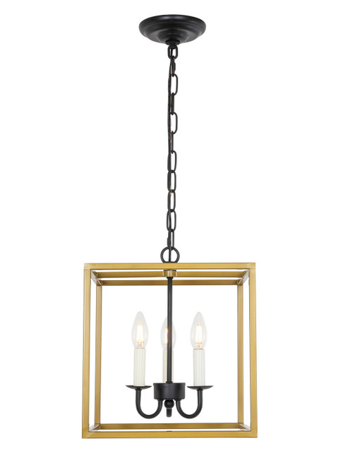 Elegant Lighting - LD6105D12BRBK - Three Light Pendant - Eclipse - Brass And Black