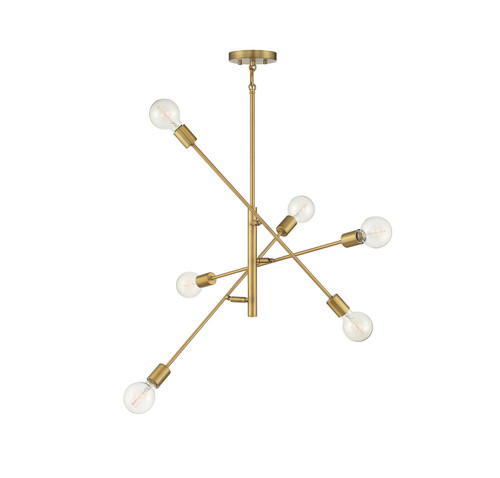Meridian - M10084NB - Six Light Chandelier - Natural Brass