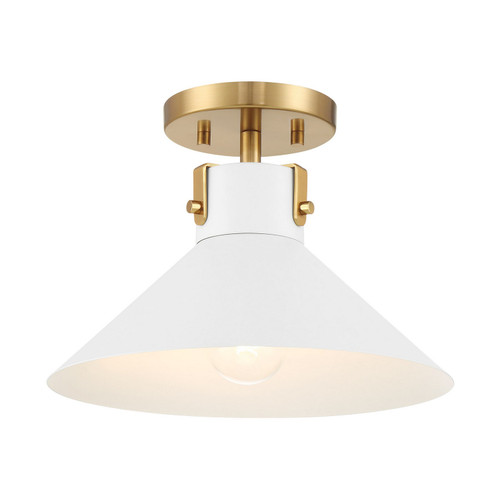 Meridian - M60078WHNB - One Light Semi-Flush Mount - White and Natural Brass