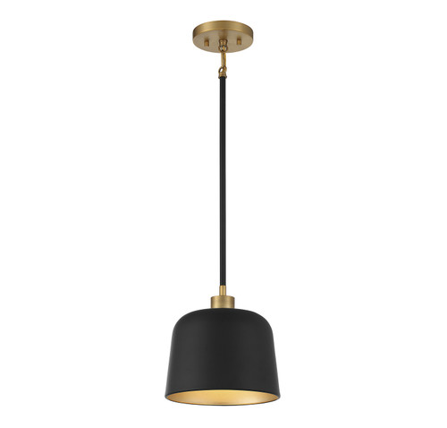 Meridian - M70118MBKNB - One Light Pendant - Matte Black with Natural Brass