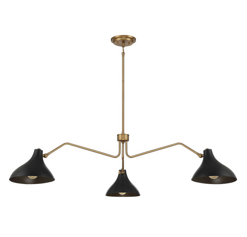 Meridian - M7019MBKNB - Three Light Pendant - Matte Black with Natural Brass