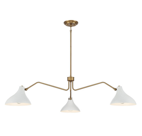 Meridian - M7019WHNB - Three Light Pendant - White with Natural Brass