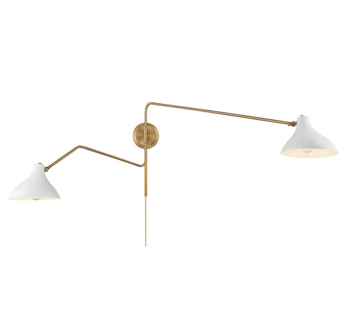 Meridian - M90088WHNB - Two Light Wall Sconce - White with Natural Brass