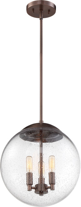 Nuvo Lighting - 60-6741 - Three Light Pendant - Ariel - Antique Copper / Clear Seeded Glass