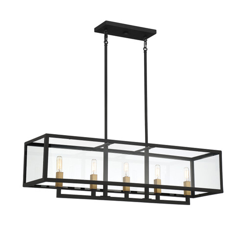 Lighting One E - V6-L1-2927-5-137 - Five Light Linear Chandelier - Harris - Textured Black W/ Warm Brass