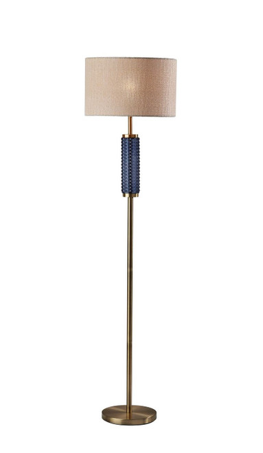 Adesso Home - 3751-21 - Floor Lamp - Delilah - Antique Brass & Blue Textured Glass