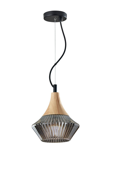 Adesso Home - 6513-12 - Pendant - Elsie - Black & Natural Wood