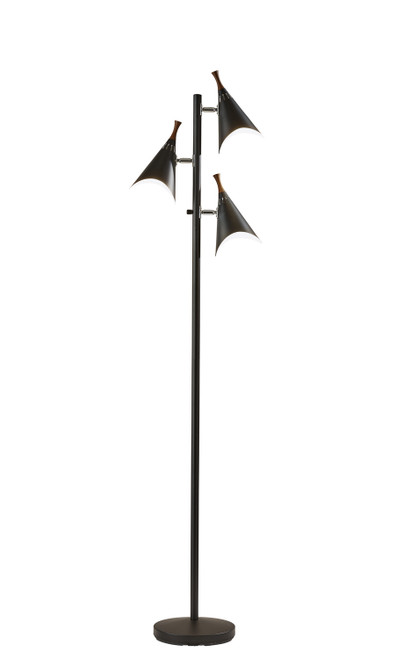 Adesso Home - 3236-01 - Three Light Tree Lamp - Draper - Black Painted W. Brushed Steel & Wood