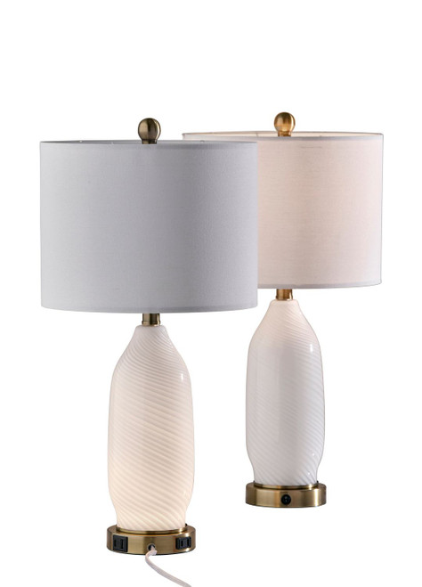 Adesso Home - SL0374-02 - 2 Pc Table Lamp Pack - Freya - White Texture Glass White Linen Antique Brass