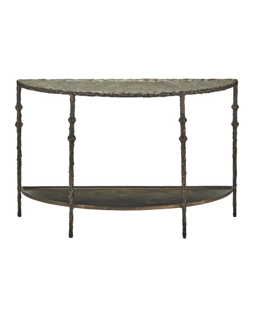 Currey and Company - 4000-0285 - Console Table - Spalzato - Aged Brass / Antique Glass