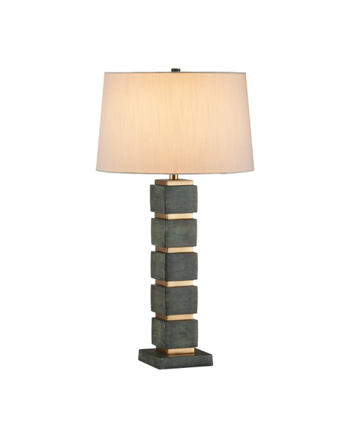 Currey and Company - 6000-1097 - One Light Table Lamp - Tetra - Verdigris / Antique Brass