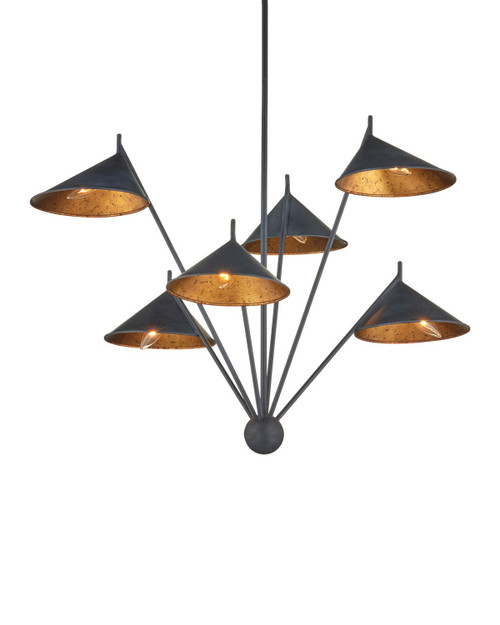 Currey and Company - 9000-1441 - Six Light Chandelier - Serpa - French Black / Gold Leaf