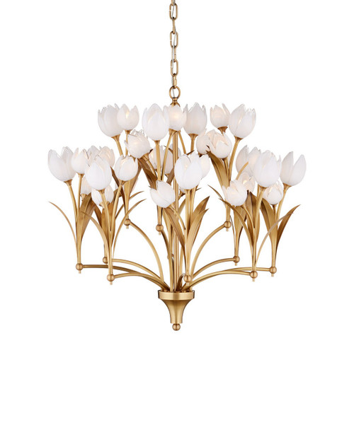 Currey and Company - 9000-1475 - LED Chandelier - Glazen - Polished Antique Brass / White