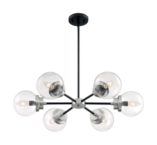 Nuvo Lighting - 60-7136 - Six Light Chandelier - Axis - Matte Black / Brushed Nickel Accents